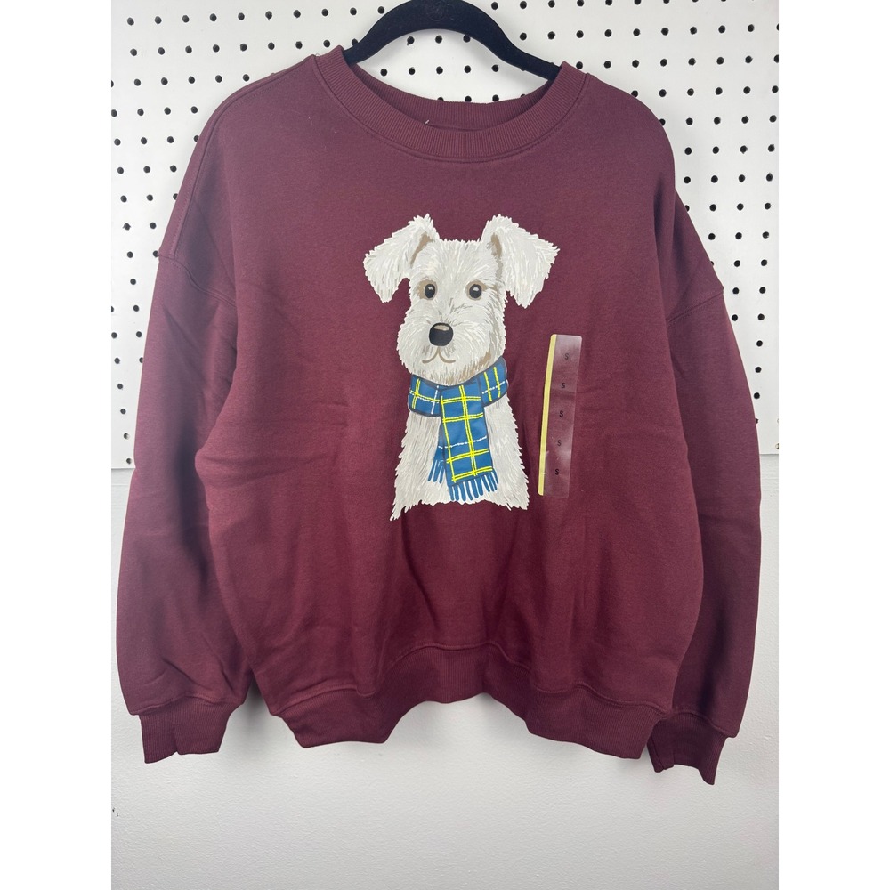 Zoe + Liv Burgundy Schnauzer Dog Graphic Sweatshirt Small NWT J005148JR16441